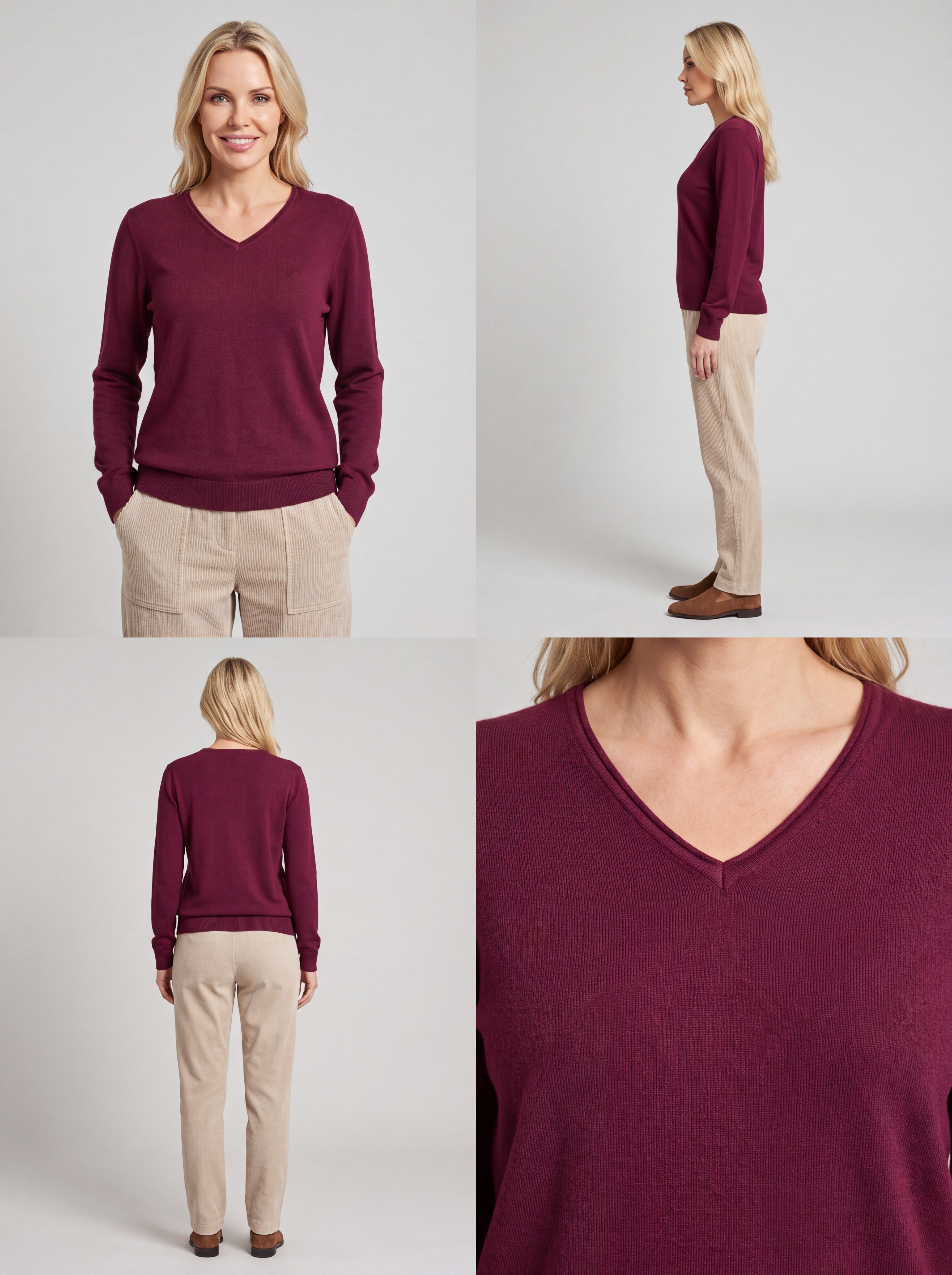 Dámsky pulóver s V-éčkovým výstrihom H.WINTER MERLOT Vínová bordová s.WEAR 6